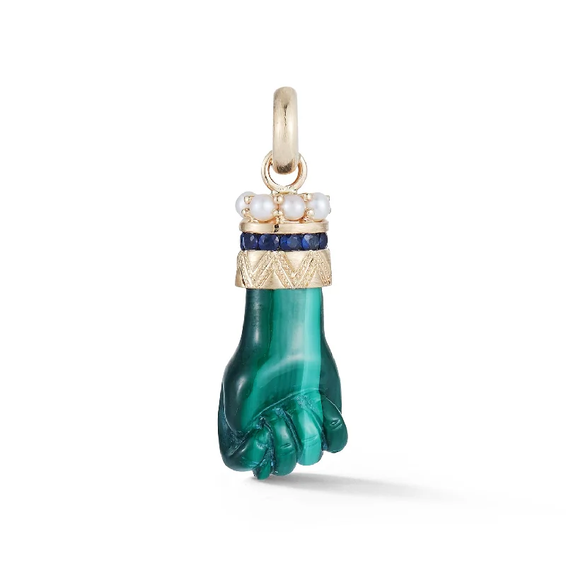 14K Gold Malachite Blue Sapphire & Pearl Figa Flossie Charm