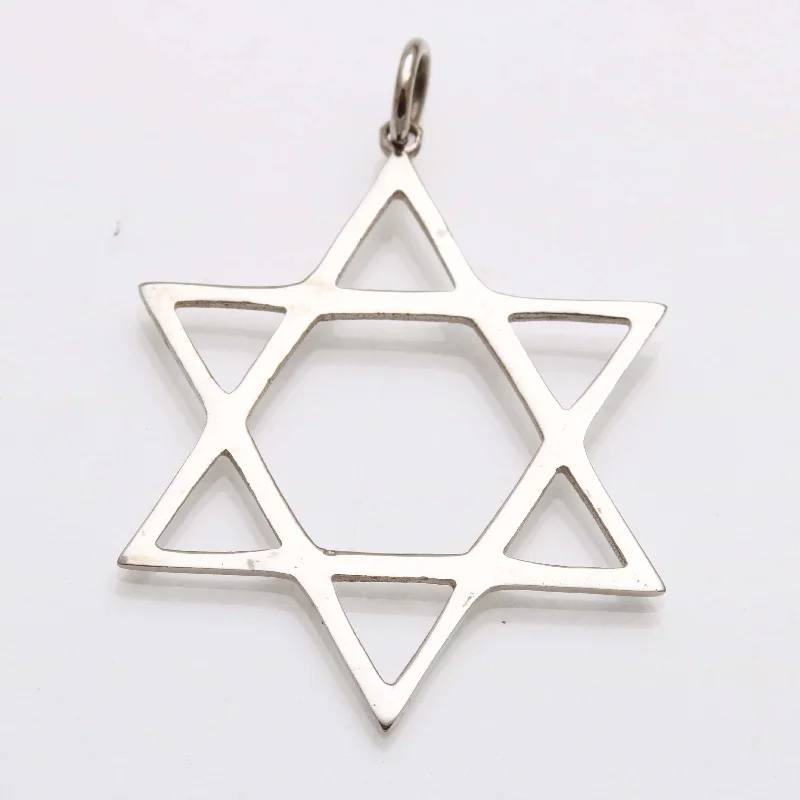 14k White Gold Large Star of David Pendant Thin