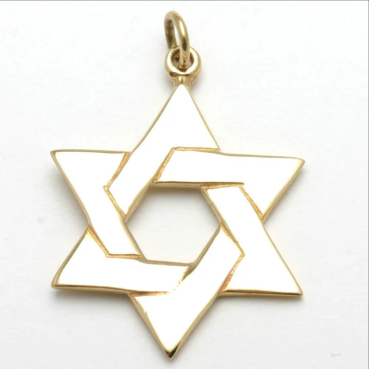 14k Yellow Gold Jewish Star of David Pendant Woven Large