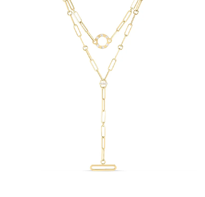 Roberto Coin Designer Gold Layered Drop Necklace with Diamonds