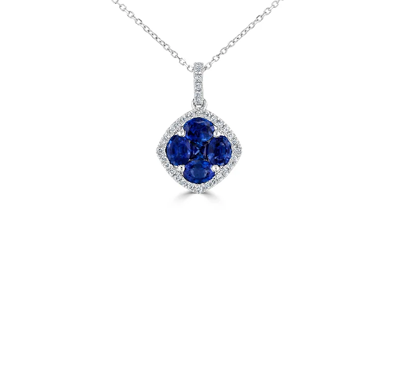 Sabel Collection White Gold Mixed Shape Sapphire and Diamond Pendant