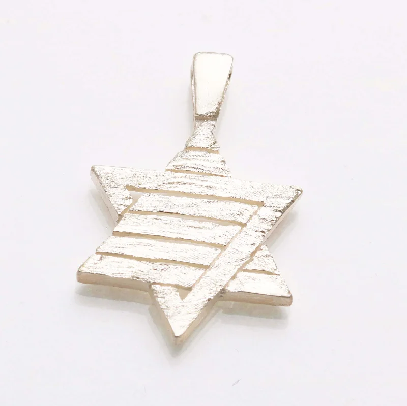 Sterling Silver Star of David Stripe Modern Pendant