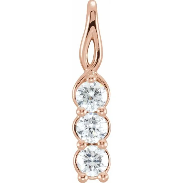 14K Rose 3/4 CTW Natural Diamond Three-Stone Pendant