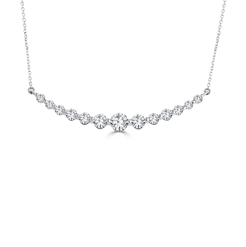 Sabel Collection White Gold Round Graduated Diamond Curved Bar Necklace