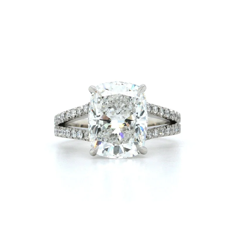 Platinum Cushion Cut Diamond with Hidden Halo Diamond Split Shank Engagement Ring