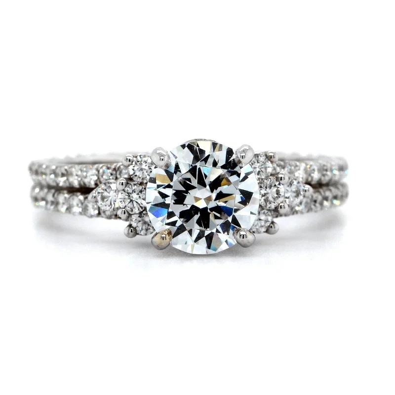 18K White Gold Double Diamond Row Engagement Ring Setting