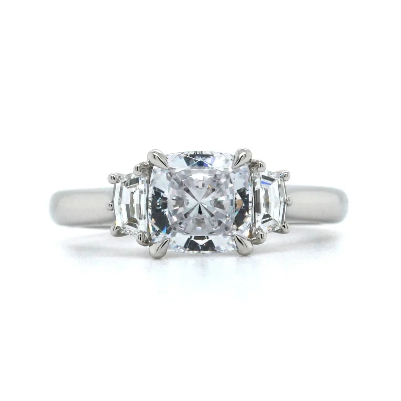 Platinum 3 Stone Cushion Center Diamond Engagement Ring Setting