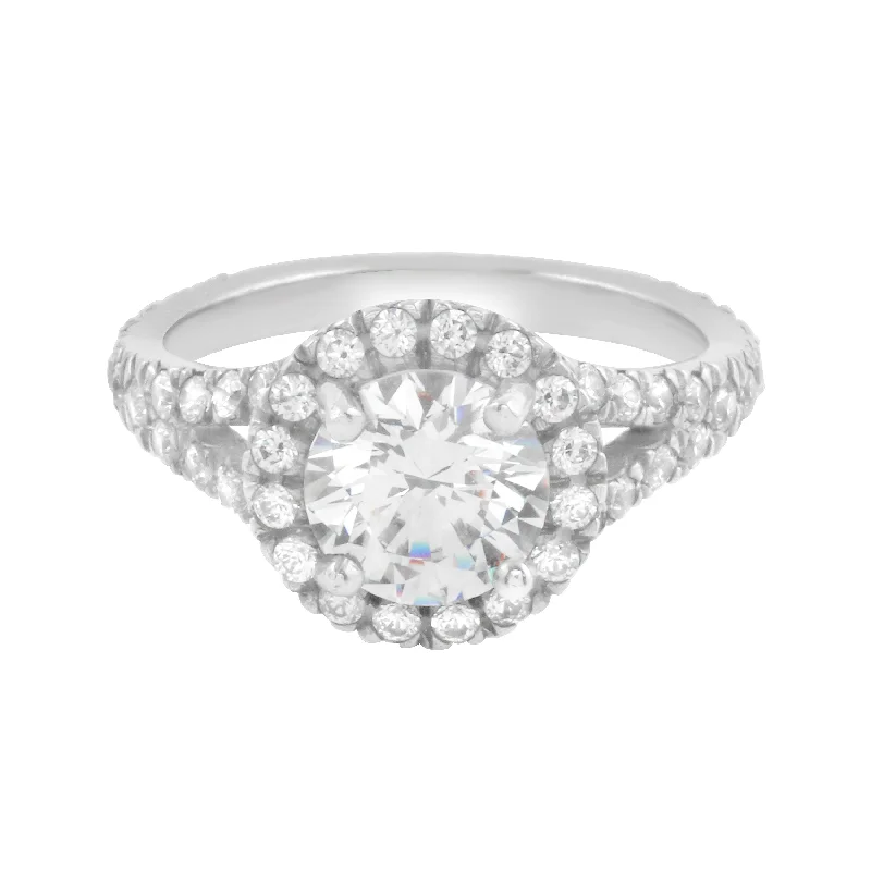 Round Diamond Halo Split Shank Engagement Ring