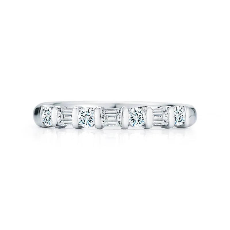 Platinum Alternating Round Brilliant and Baguette Diamond Band