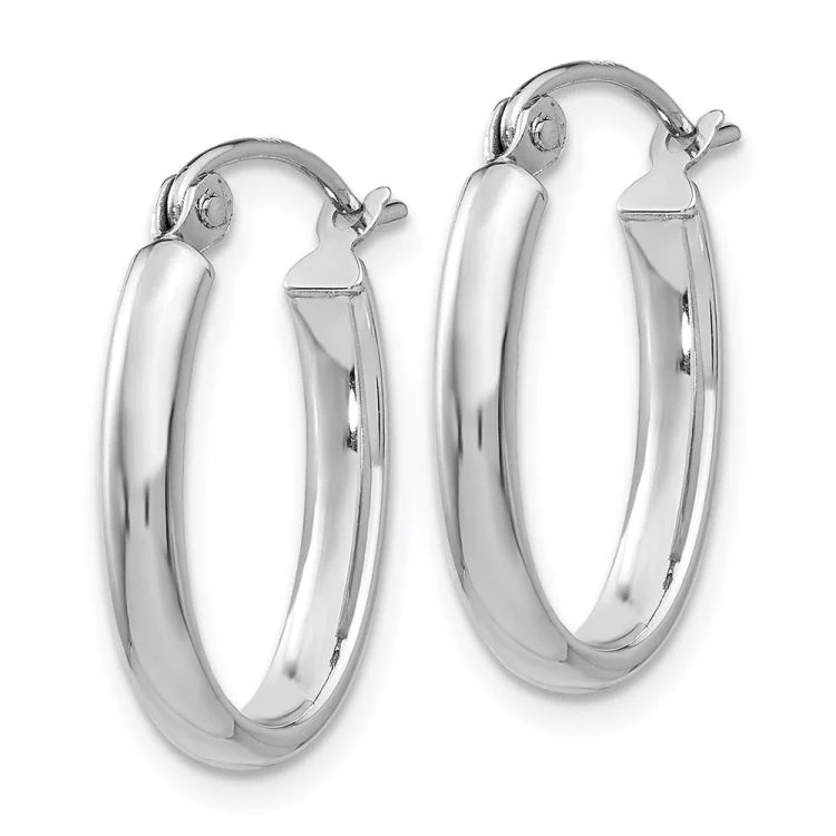 14k White Gold Polished 2.75mm Oval Tube Hoop Earrings