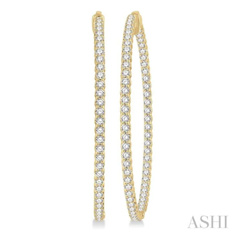 5 ctw Round Cut Diamond In & Out 2-Inch Hoop Earring in 14K Yellow Gold