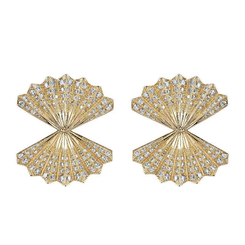 Anita Ko 18K Yellow Gold Pave Diamond Double Fan Earrings