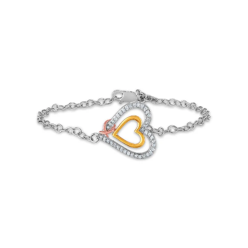 1/5 CTW Diamond 7-inch Heart Bracelet in Tri-Color Sterling Silver