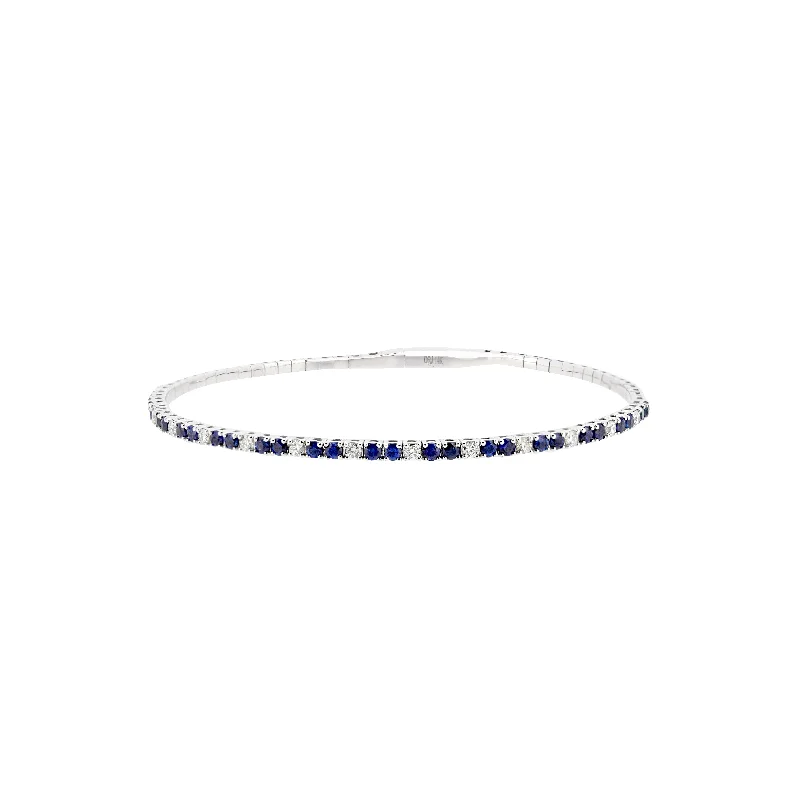 14 Karat White Gold Flexible Bangle with Sapphires and Diamonds