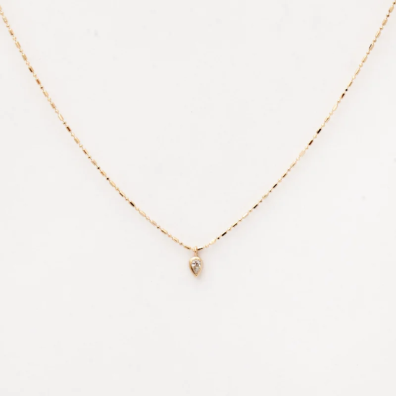 Bezel Pear Diamond on Tube & Bead Chain Necklace