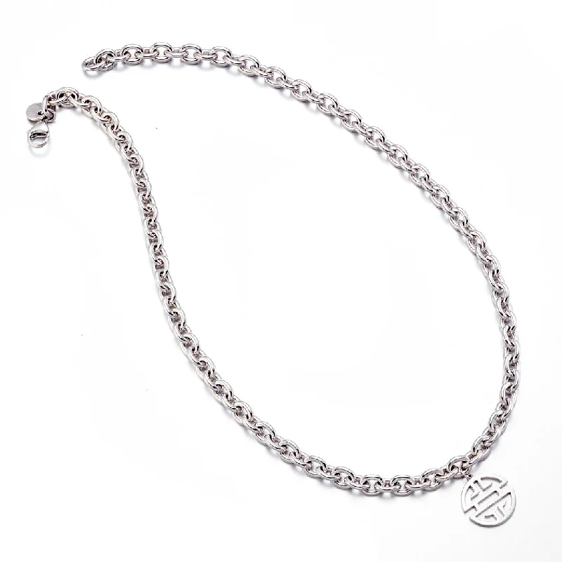 Silver Chunky Link Necklace with Shou Pendant